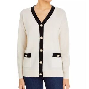 C by Bloomingdale's NWOT Cashmere Contrast Trim Cashmere Cardigan Size Small